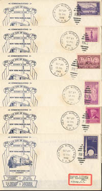 6 Different Stamps on NY World's Fair envelopes